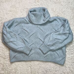 Madewell Somervell Modern Cable Turtleneck Sweater in Pastel Blue Size Small